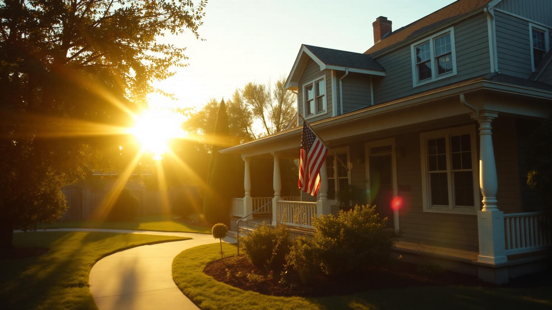 Veteran sitting peacefully on a home porch at sunset